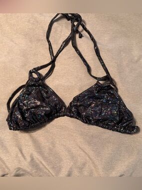 Curvy Beach Black Holographic Triangle Bikini Top